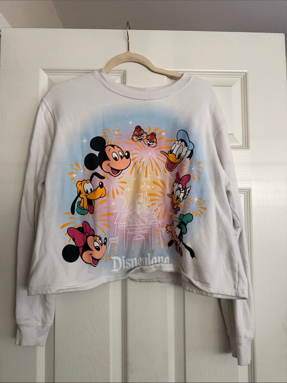 Disney White Crewneck Sweatshirt with Classic Mickey & Friends